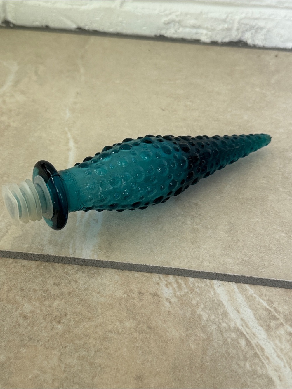 Empoli Blue Teal Hobnail Glass Bottle Stopper 7.5” tall